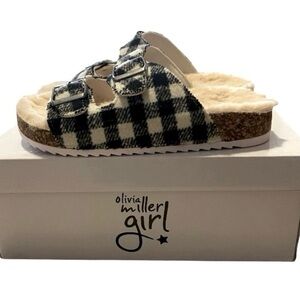 Olivia Miller Girl Cozy Plaid Black and White Kids Slippers